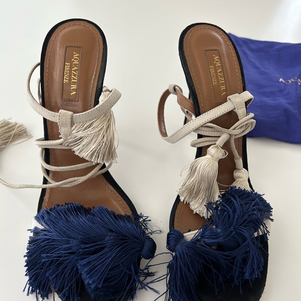 Aquazzura Beige and Navy Women's Sandals